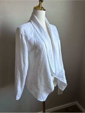 White linen Draped Open-Front waterfall style Women's Jacket